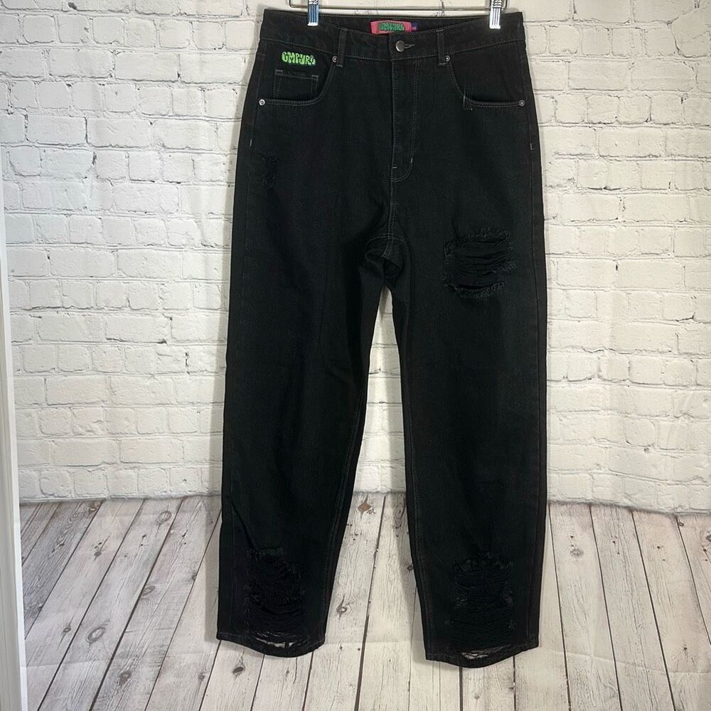 Empyre Jeans Womens 10 Black Skate‎ Loose Fit Baggy Pants Distressed